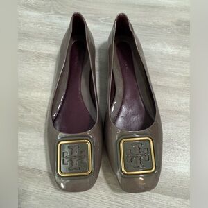 Tory Burch Georgia Square Toe Leather Ballet Flats Smoke Gray Size 6.5